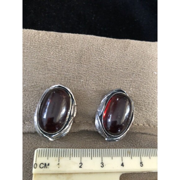 Vintage Amber Sterling Silver Earrings Clip On Baltic Amber Cognac - Picture 2 of 8